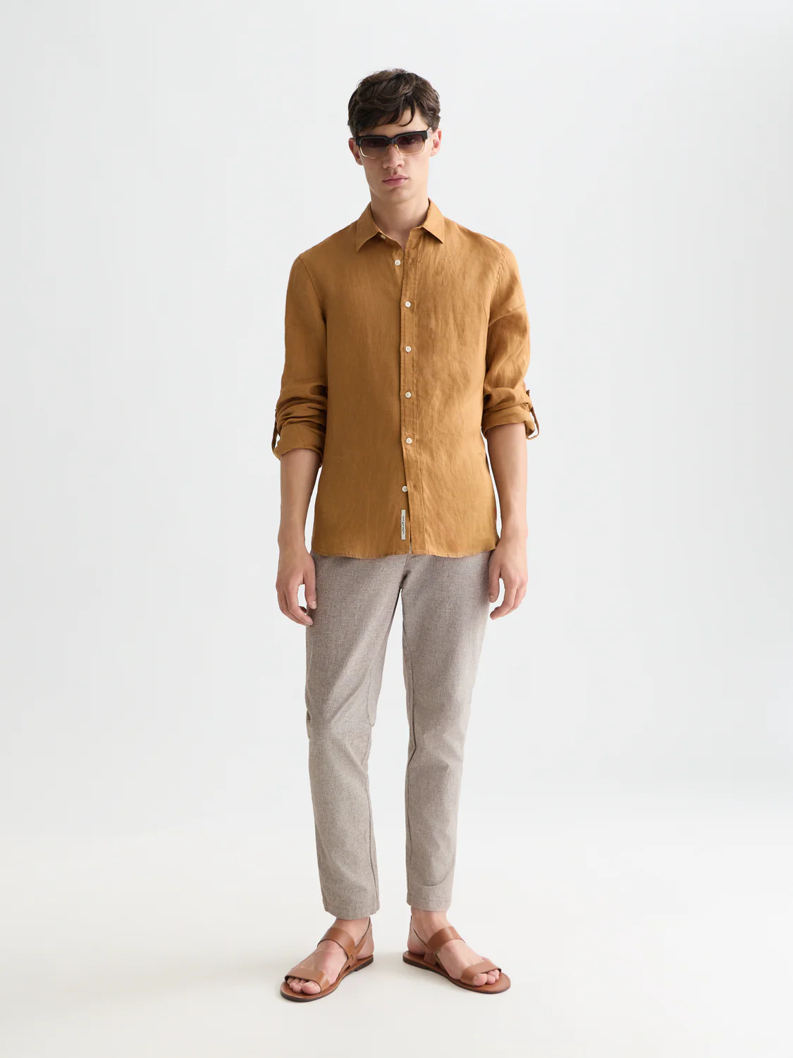 Warren yarn-dyed cotton-linen straight jogger