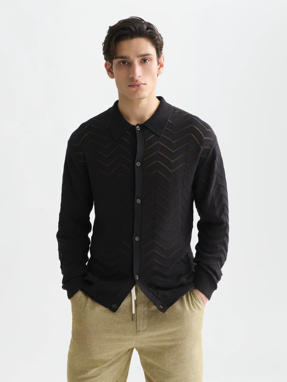 Pointelle dropped shoulder cardigan