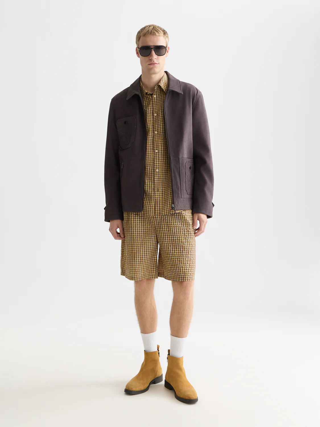 Cotton seersucker wide bermuda shorts