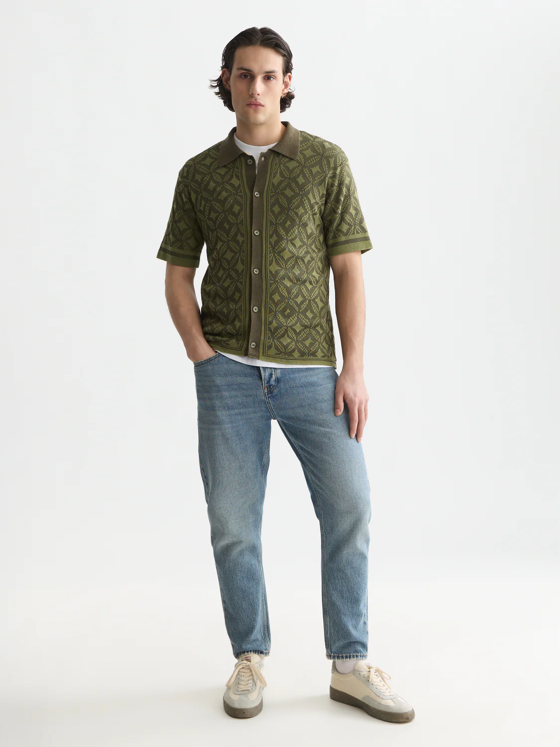Jacquard knitted short-sleeved shirt - Image 2