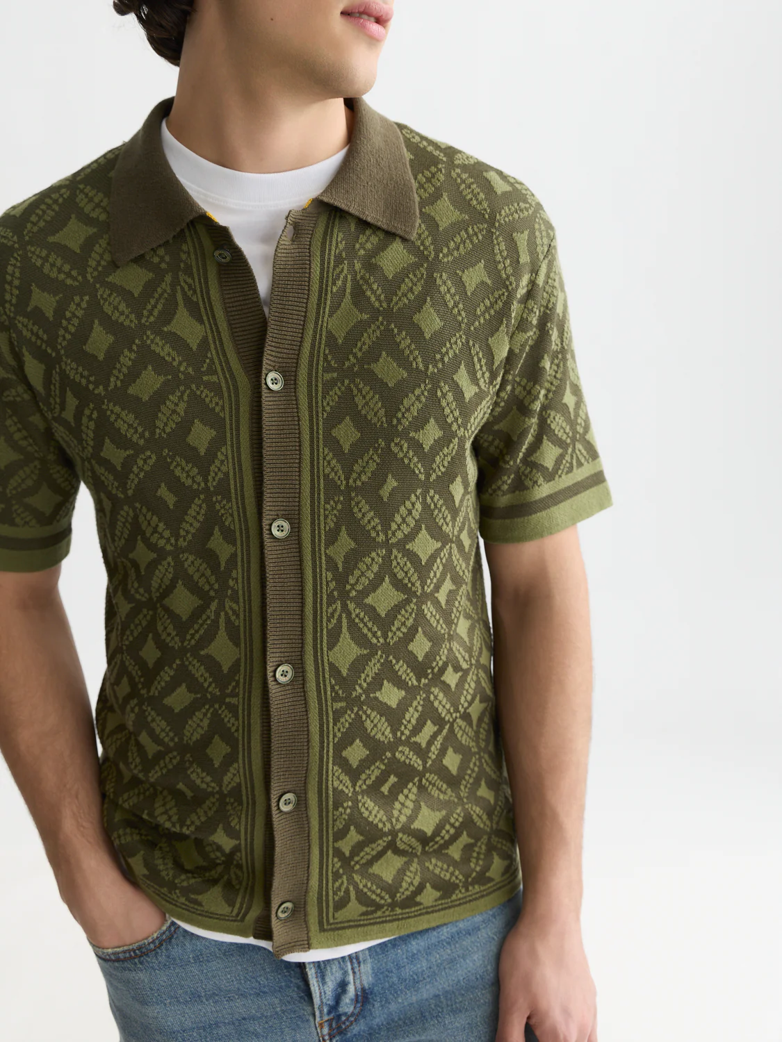 Jacquard knitted short-sleeved shirt - Image 3