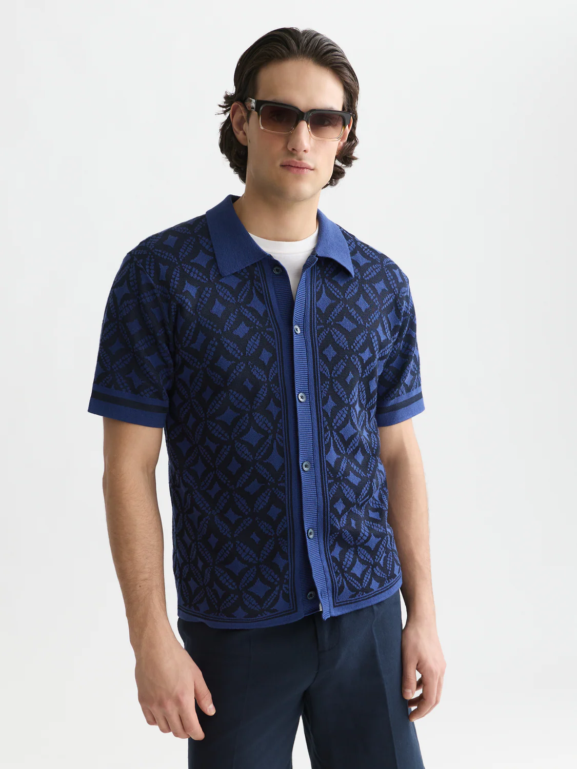 Jacquard knitted short-sleeved shirt - Image 8