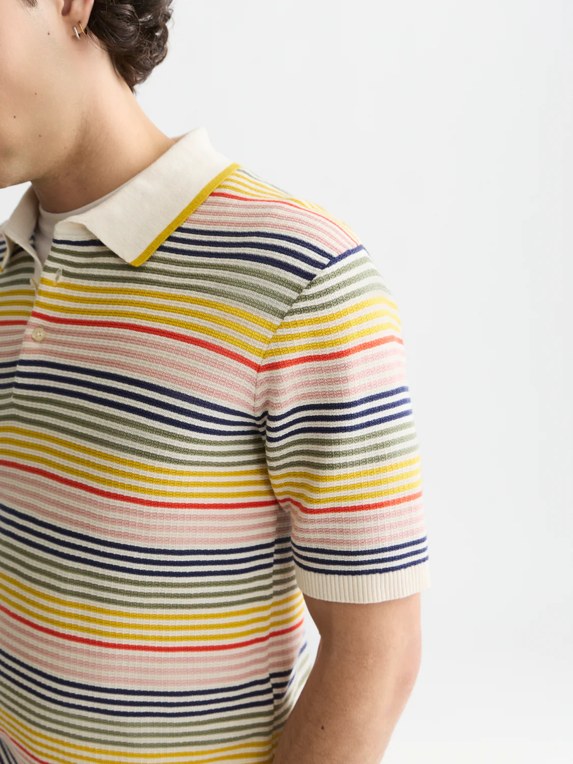 Striped structured knitted regular-fit polo - Image 10
