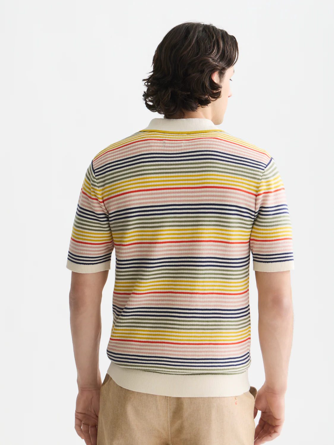 Striped structured knitted regular-fit polo - Image 11