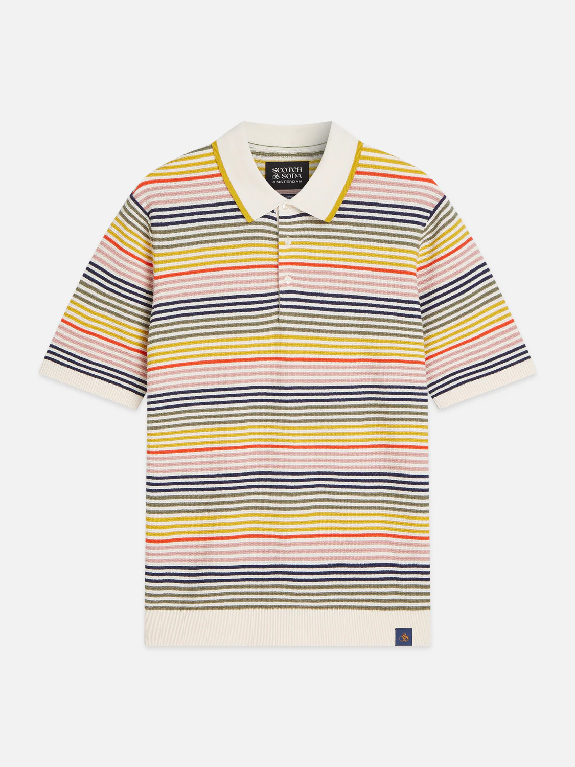 Striped structured knitted regular-fit polo - Image 12