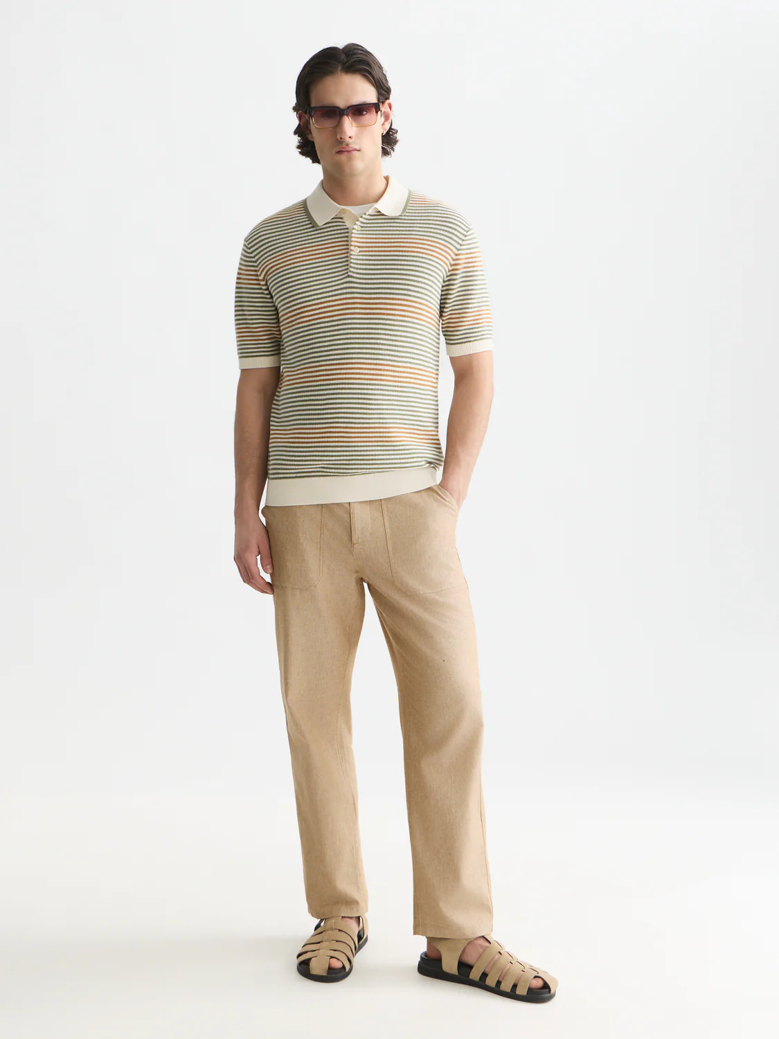 Striped structured knitted regular-fit polo - Image 16