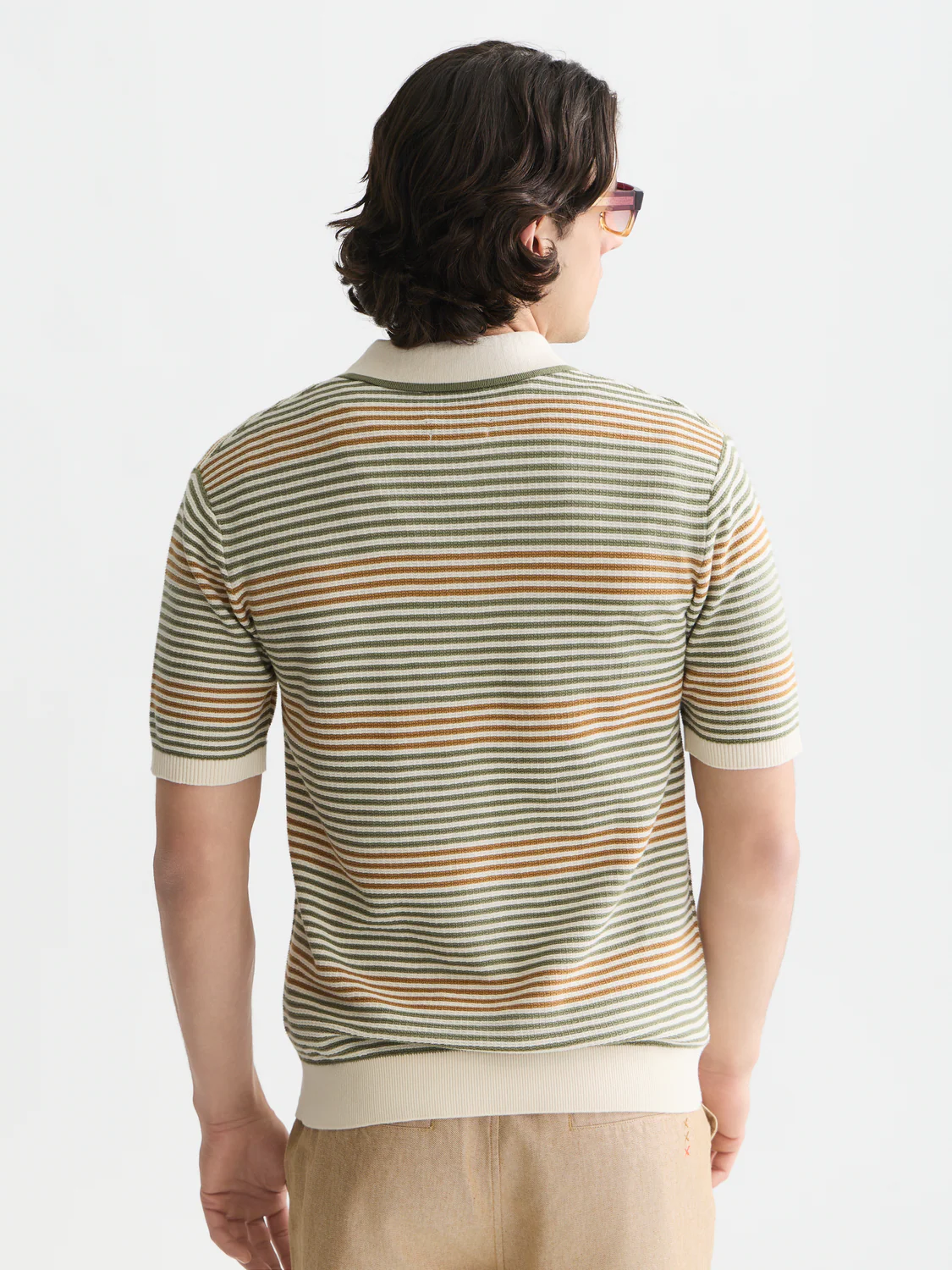 Striped structured knitted regular-fit polo - Image 18