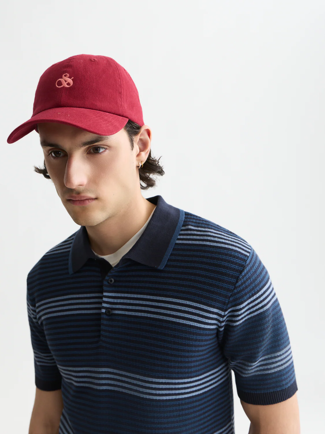 Striped structured knitted regular-fit polo - Image 3