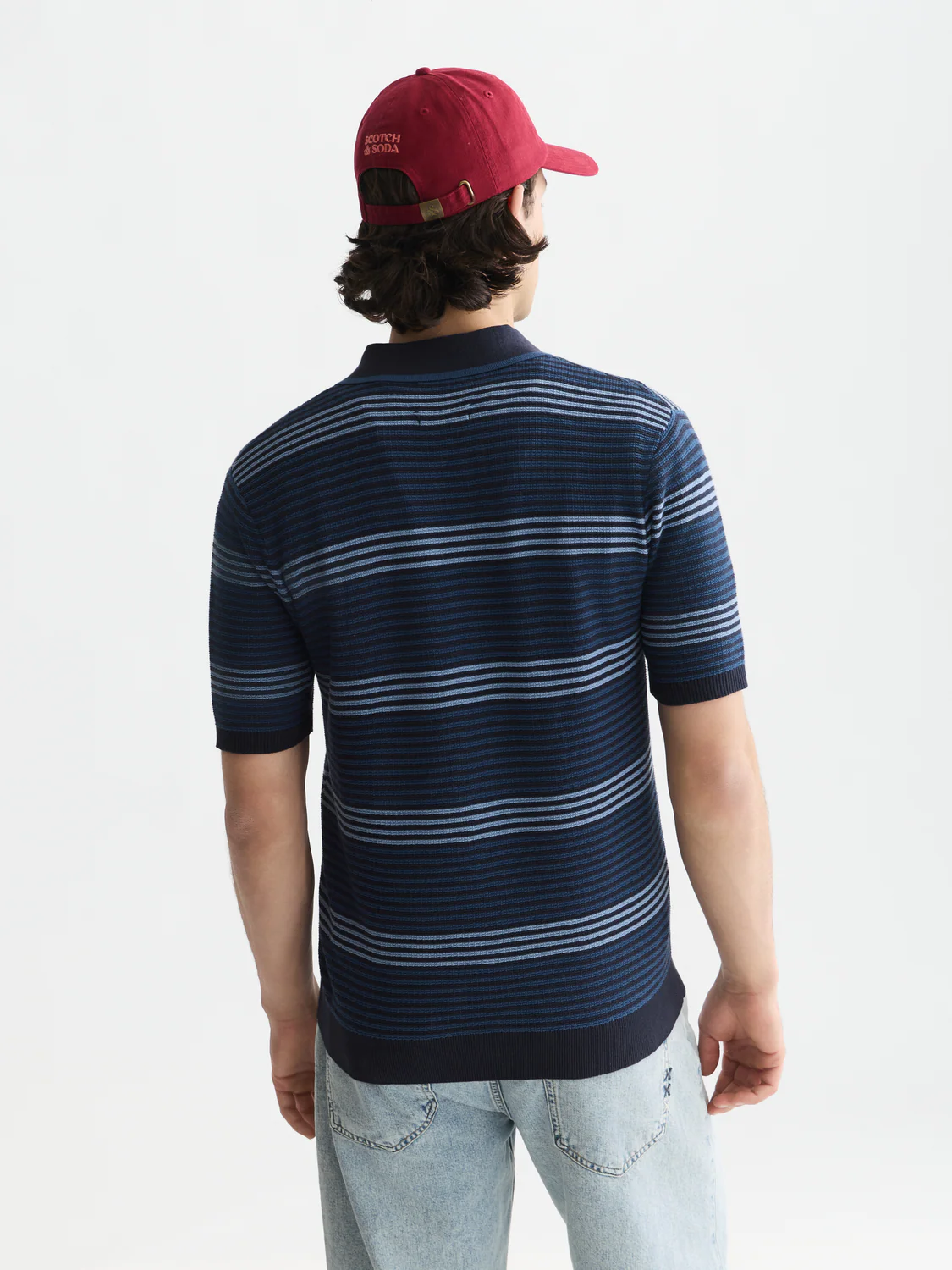 Striped structured knitted regular-fit polo - Image 4