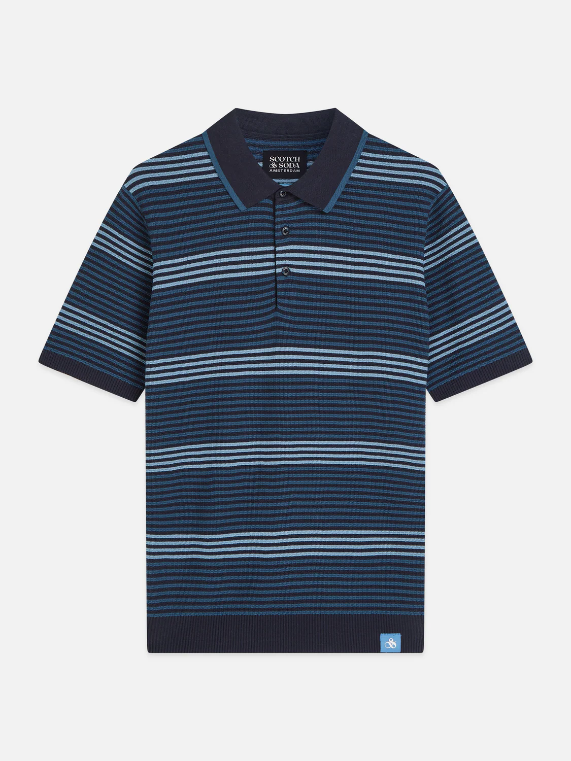 Striped structured knitted regular-fit polo - Image 5