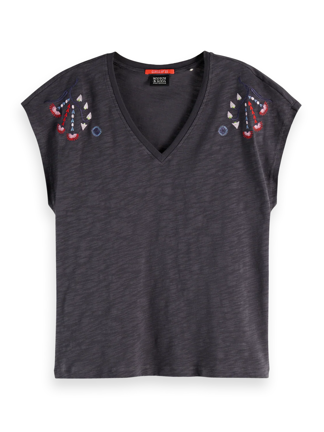 Embroidered V-neck T-shirt - Image 5