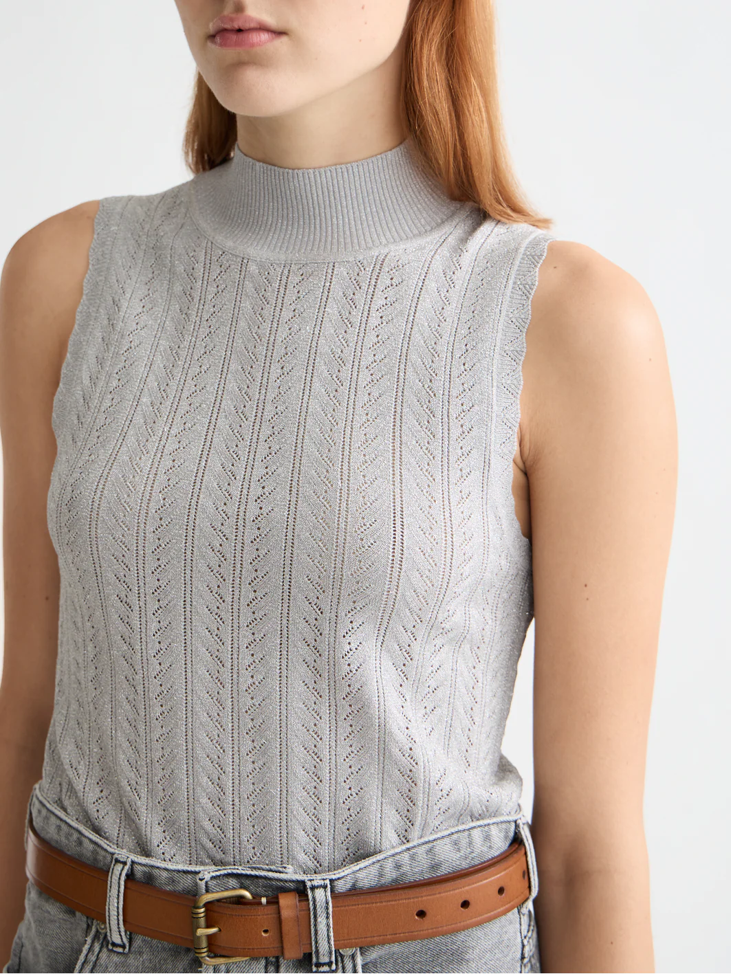 Metallic pointelle knitted tank - Image 9