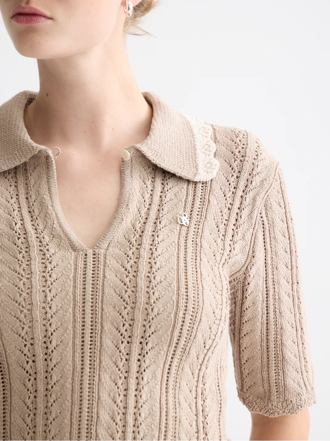 Pointelle collared knitted polo - Image 10