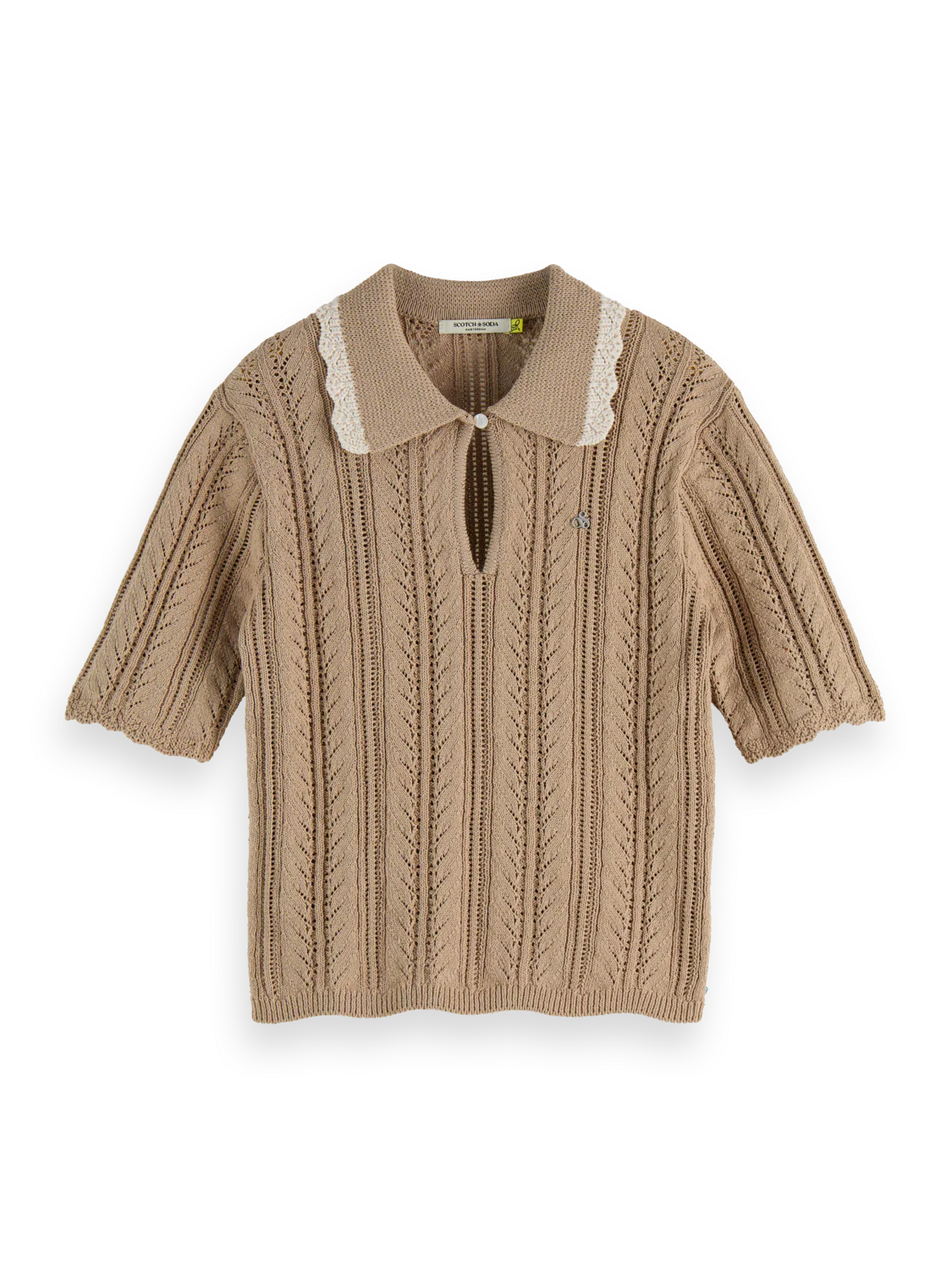 Pointelle collared knitted polo - Image 11
