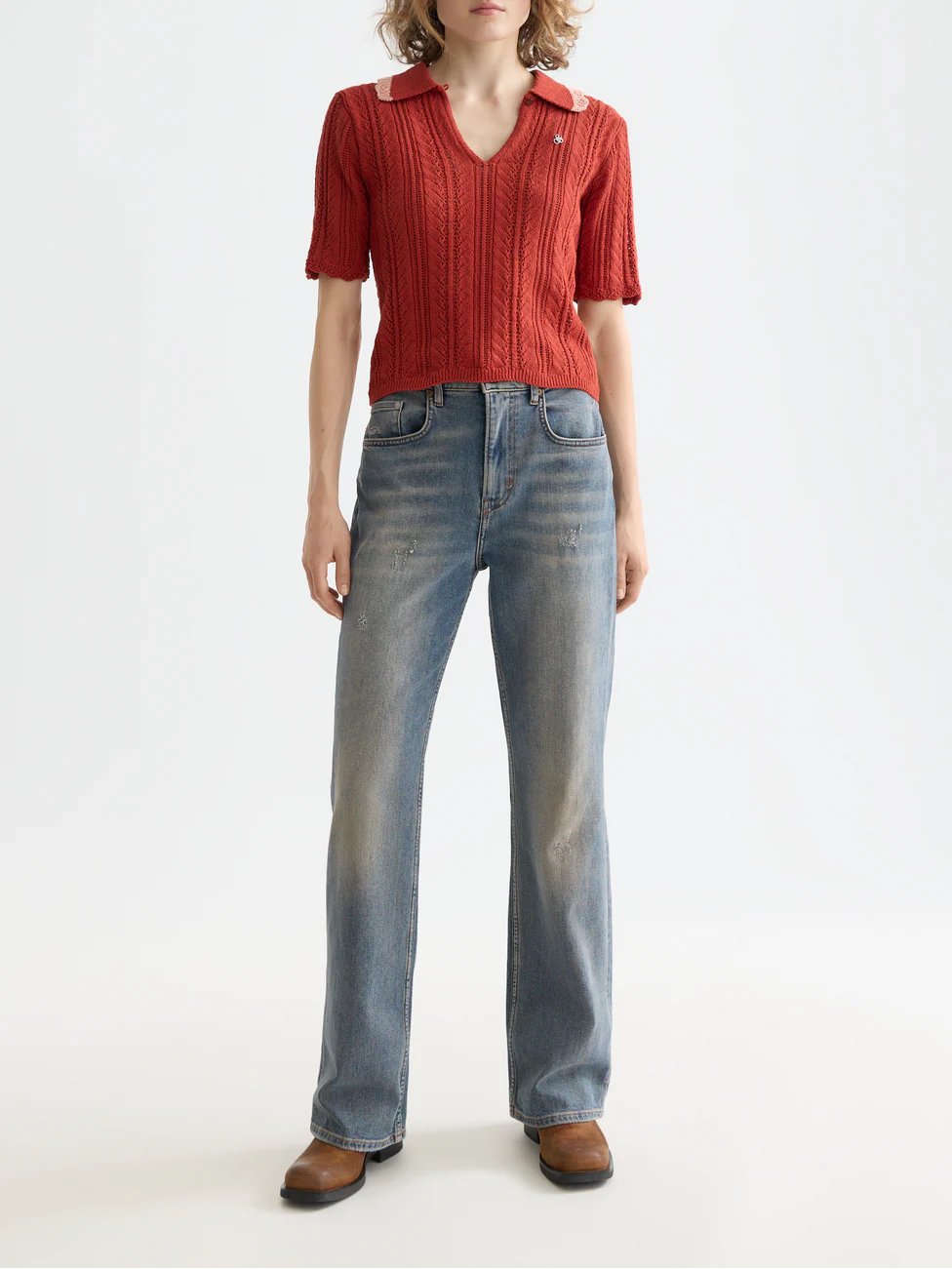 Pointelle collared knitted polo - Image 2