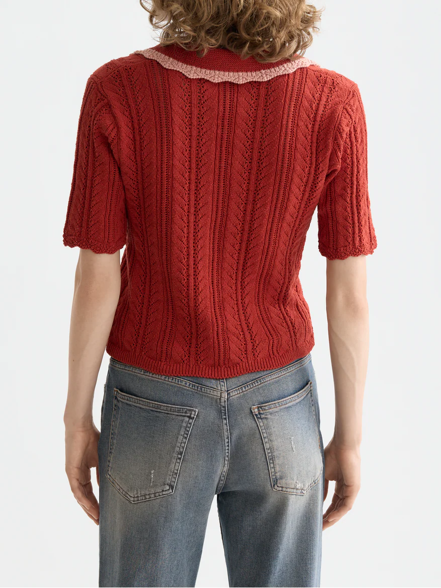 Pointelle collared knitted polo - Image 4