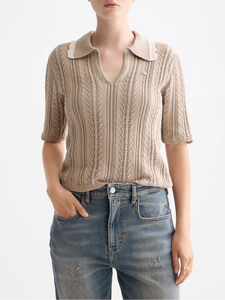 Pointelle collared knitted polo - Image 8