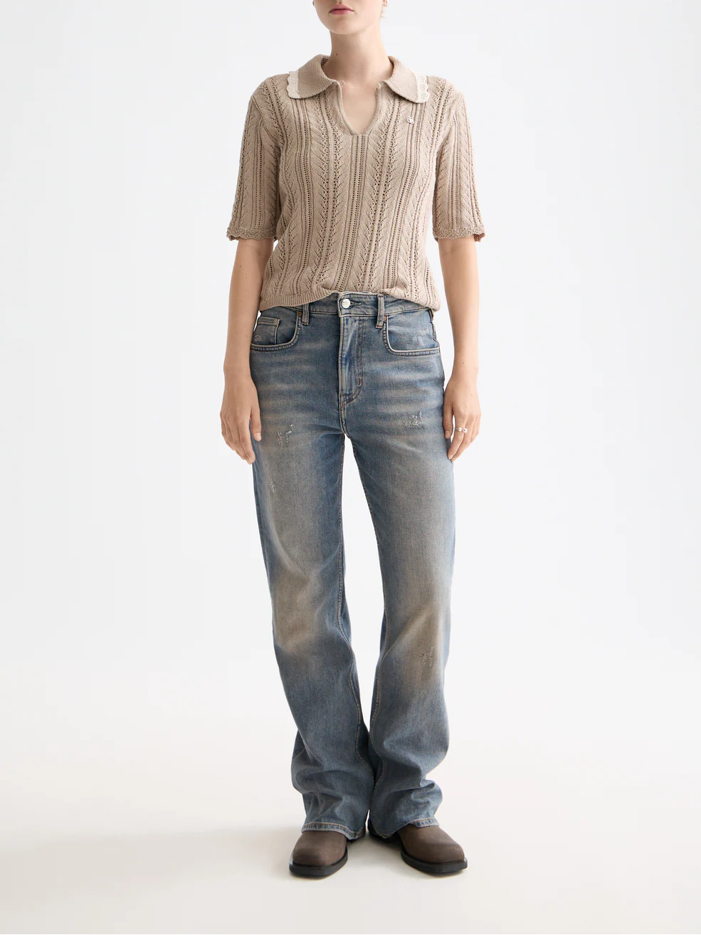 Pointelle collared knitted polo - Image 9