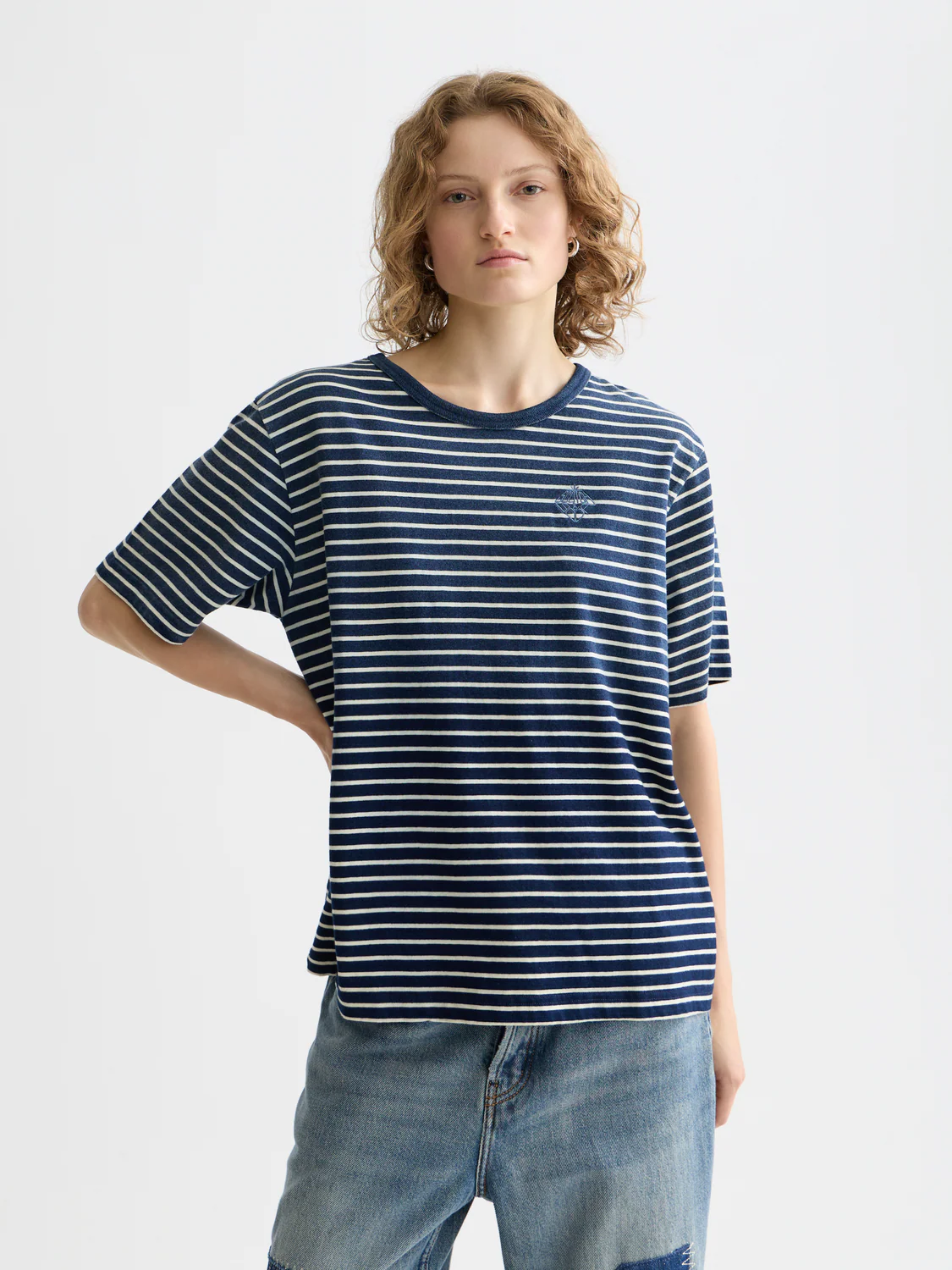 Indigo washed loose T-shirt
