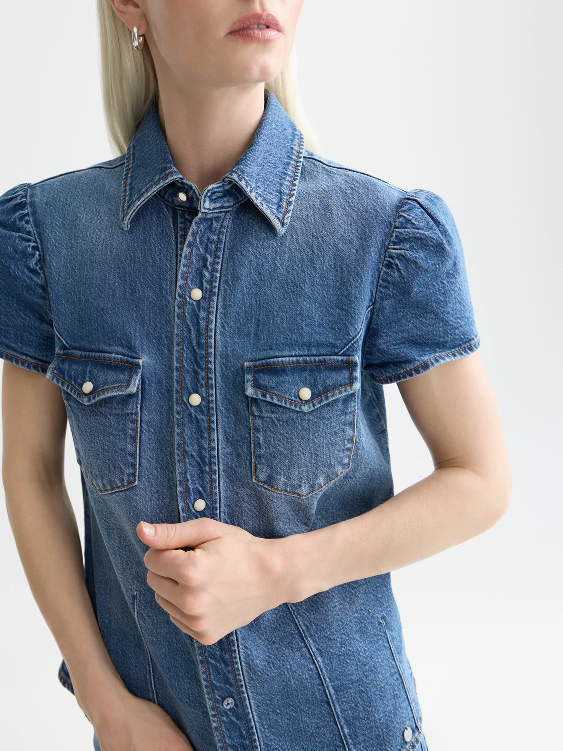 Cap sleeve fitted denim shirt - Image 3