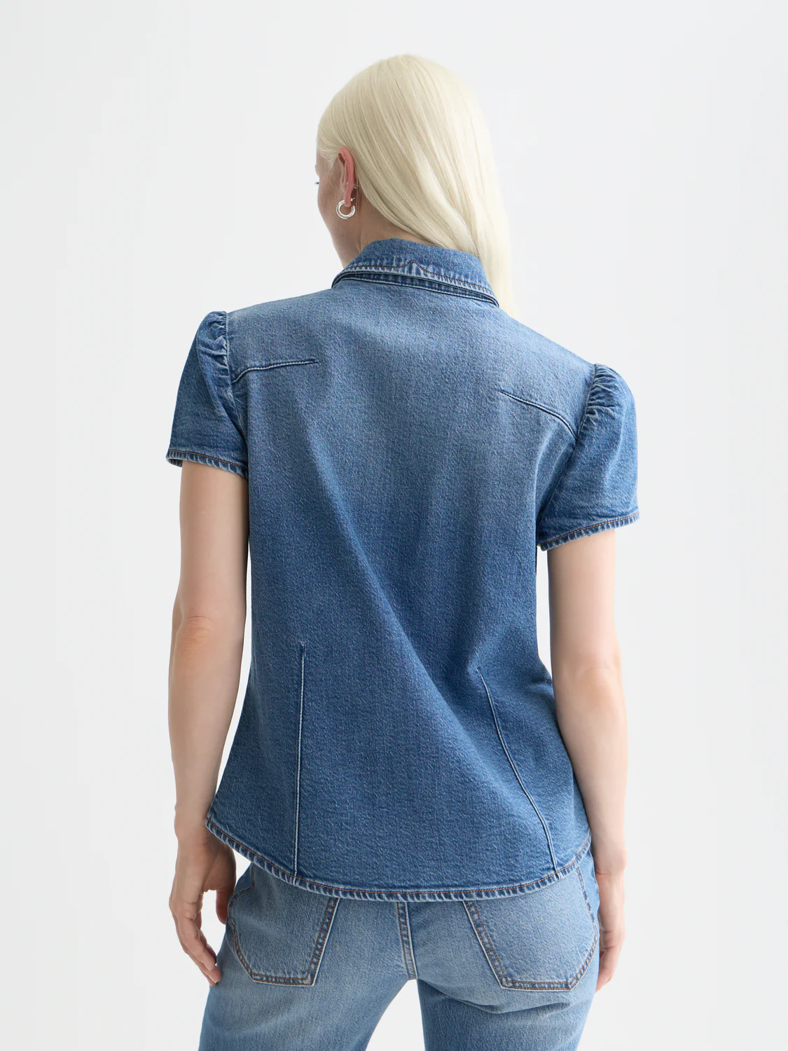 Cap sleeve fitted denim shirt - Image 4
