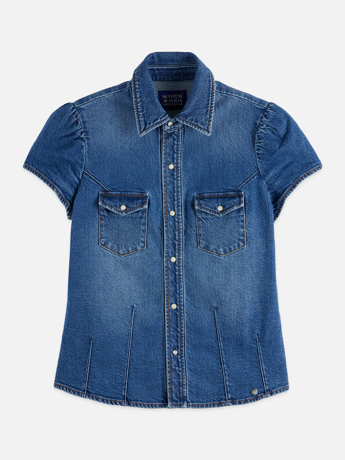 Cap sleeve fitted denim shirt - Image 5