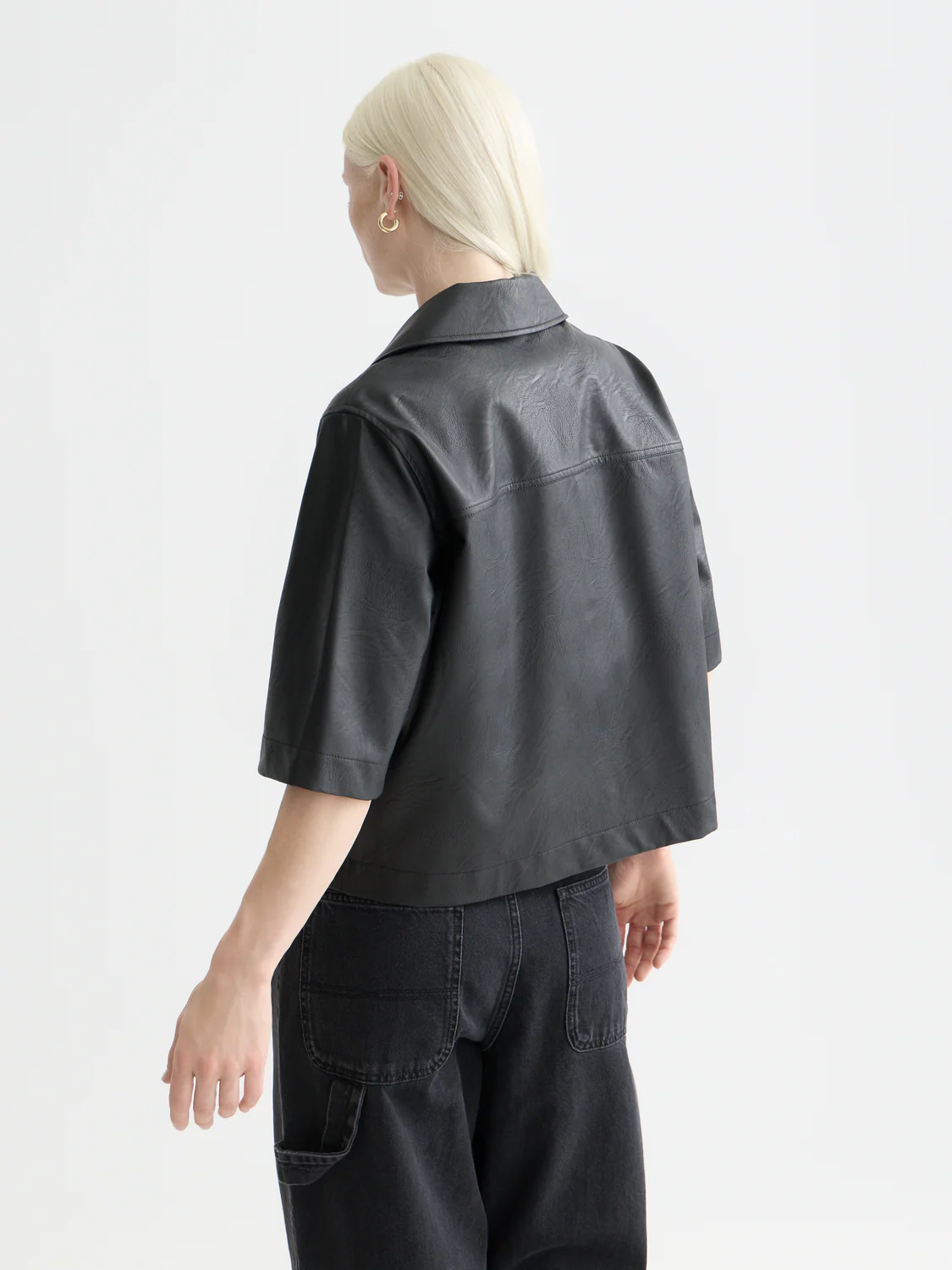 Faux leather a-line sleeve shirt - Image 4