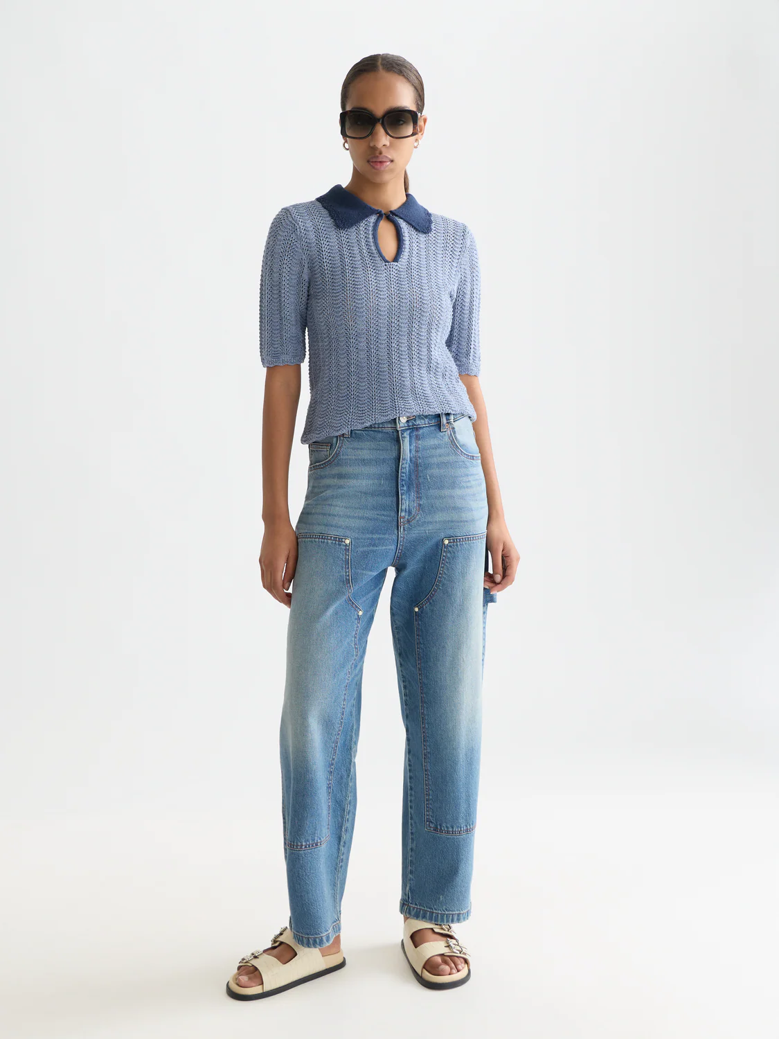 Pointelle collared knitted top - Image 9