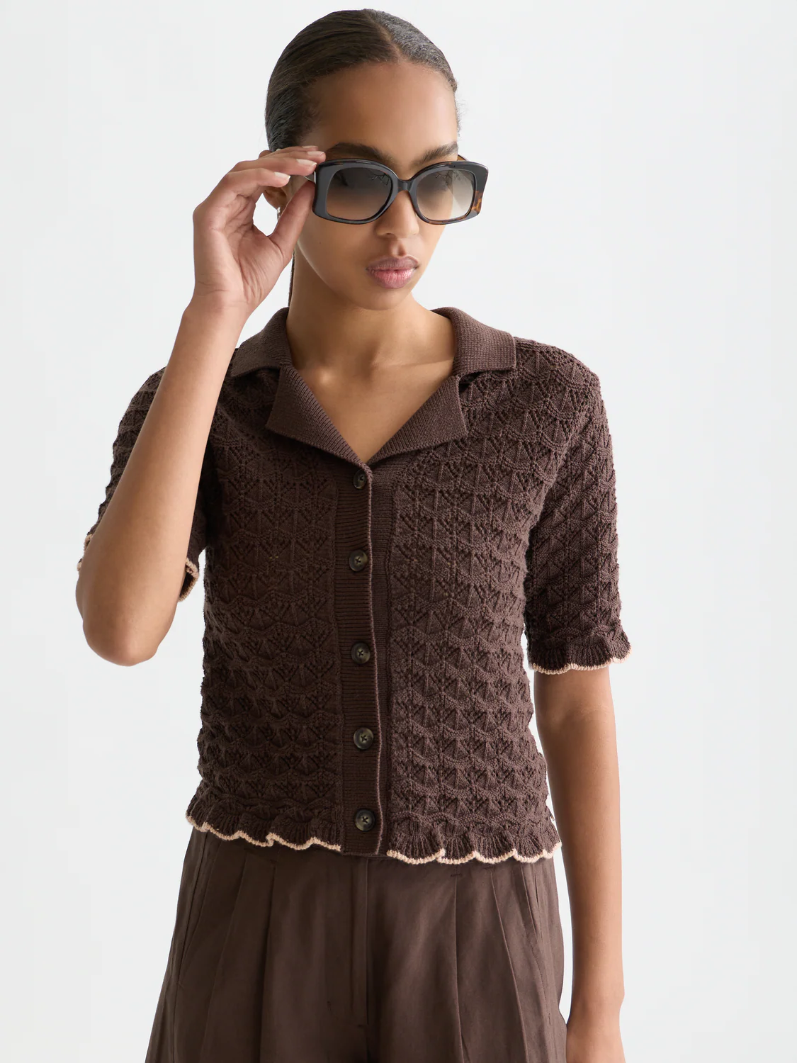 Pointelle short sleeve cardigan - Image 3