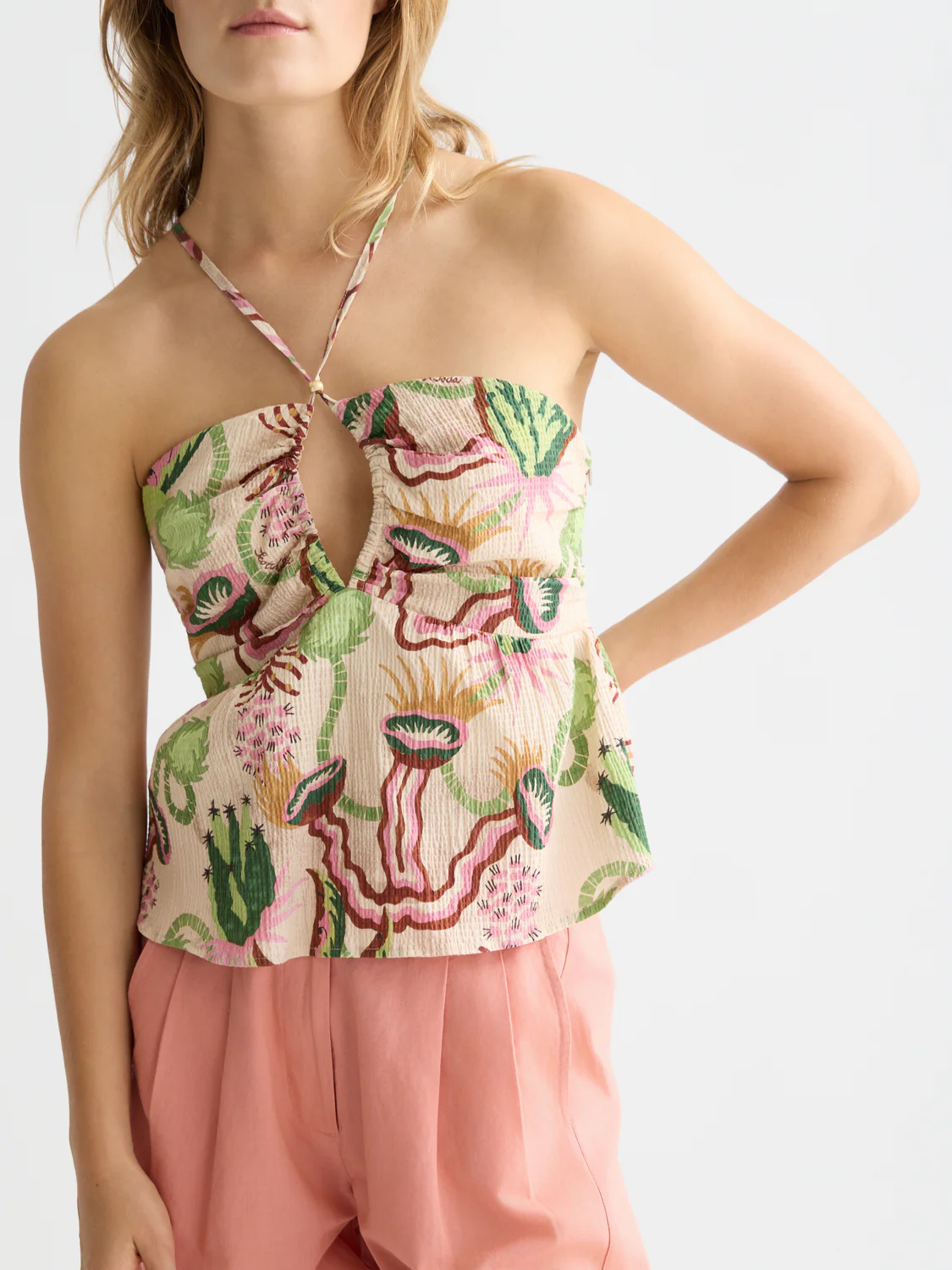Cotton seersucker keyhole halter top - Image 3