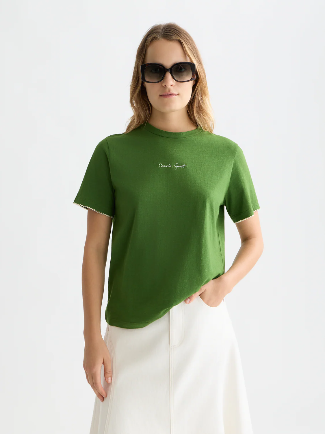 Embroidered slub T-shirt