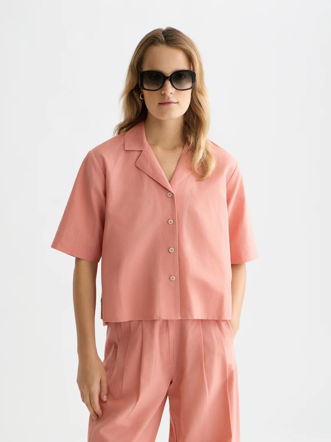 Cotton linen short sleeve shirt