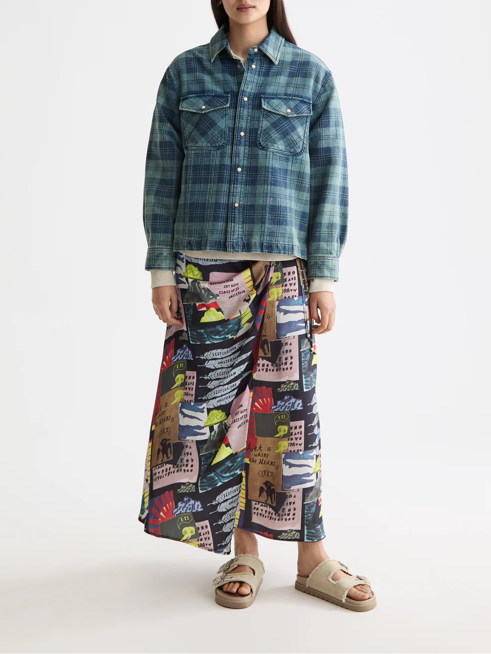 Washed denim checked overshirt - Image 2