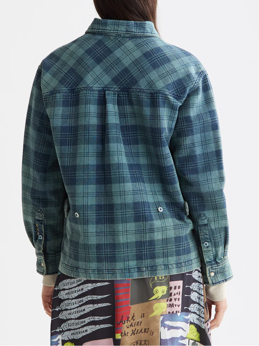 Washed denim checked overshirt - Image 4