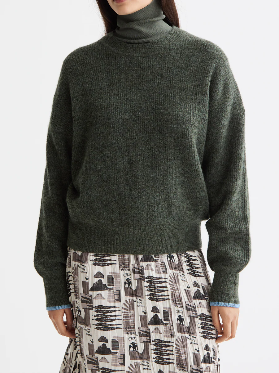 Fuzzy crew neck pullover