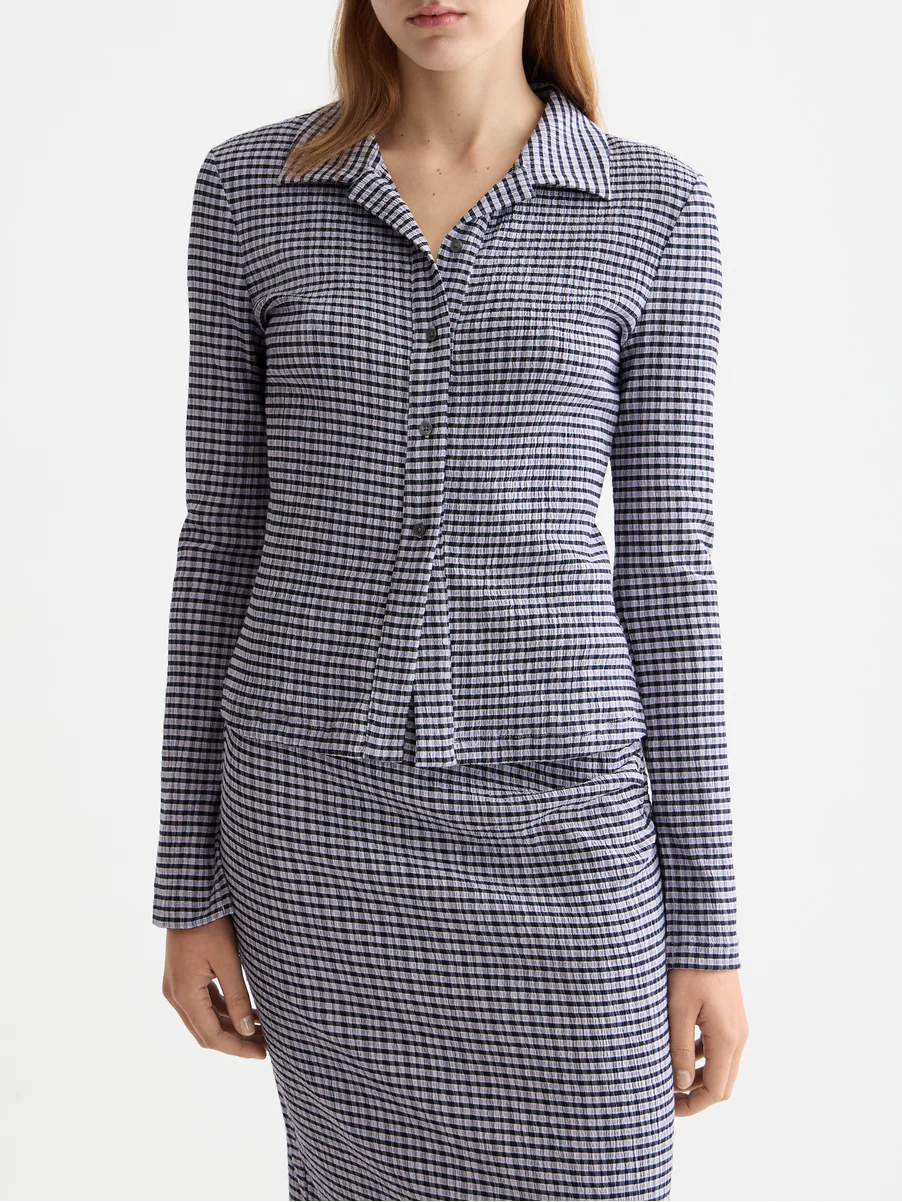 gingham button up long sleeve top