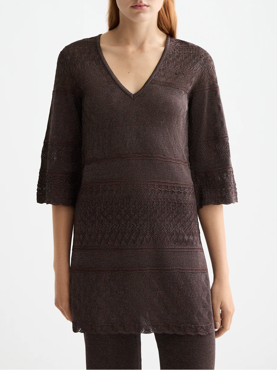Metallic pointelle pullover