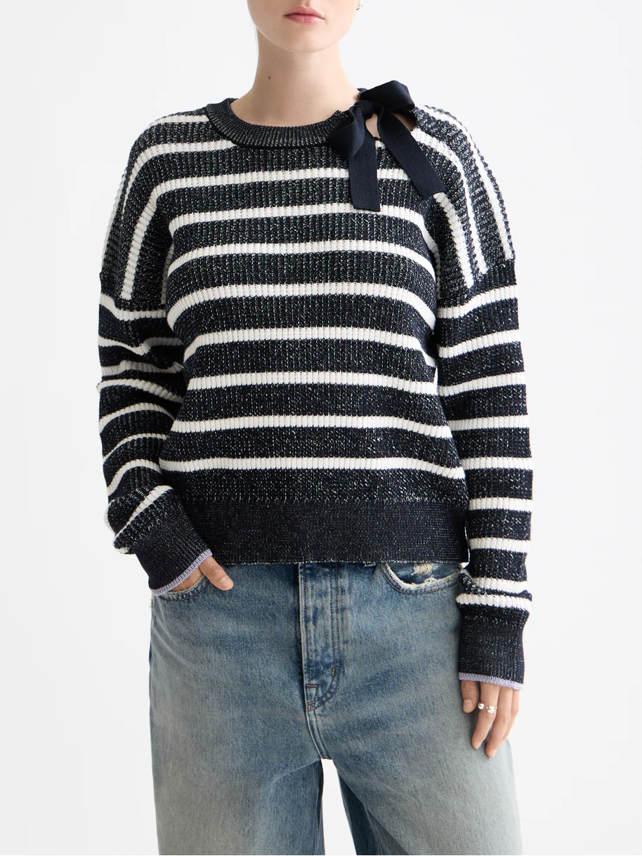 Stripe tie neck pullover