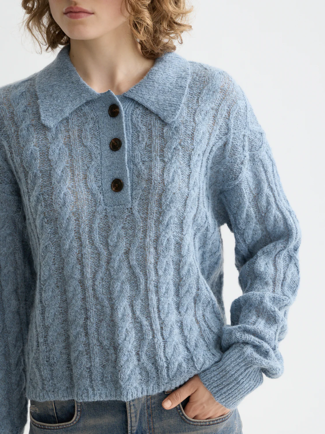Cable stitch polo neck pullover - Image 3