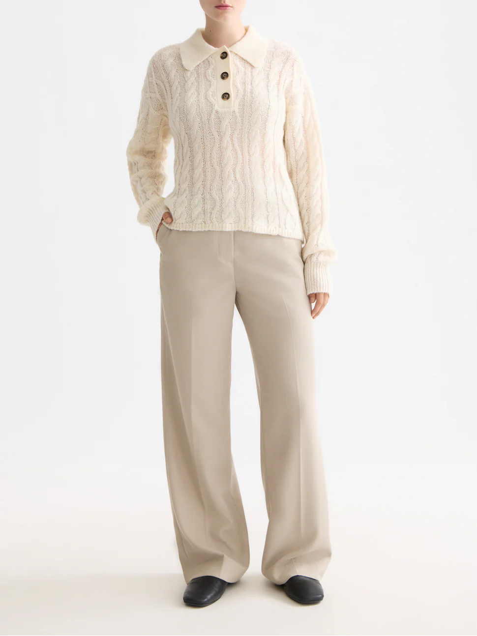 Cable stitch polo neck pullover - Image 9