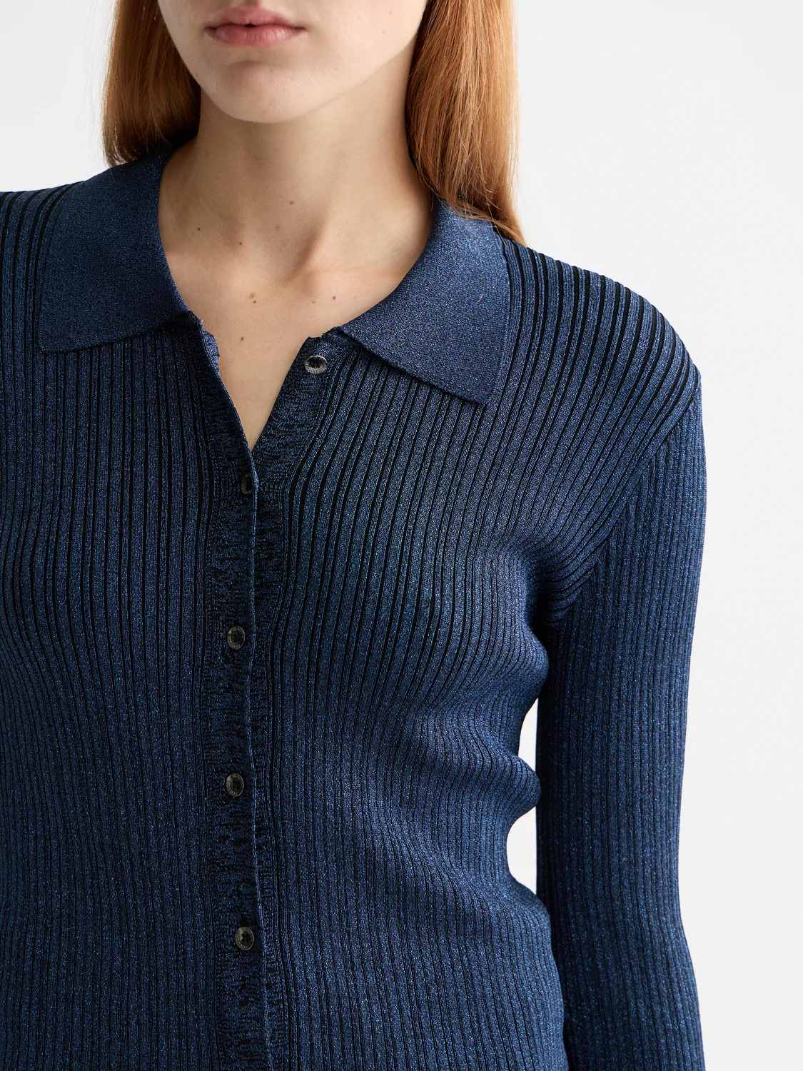 Metallic skinny rib fitted cardigan - Image 3