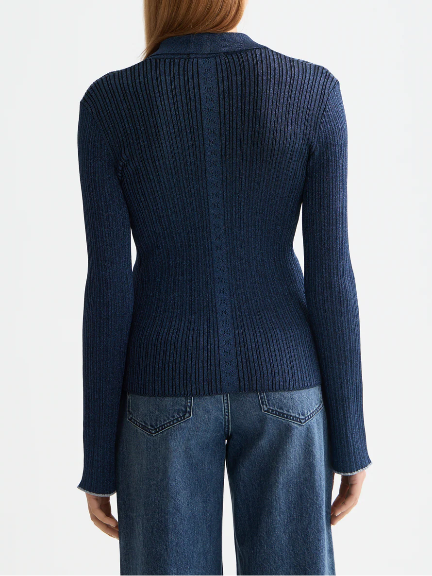 Metallic skinny rib fitted cardigan - Image 4