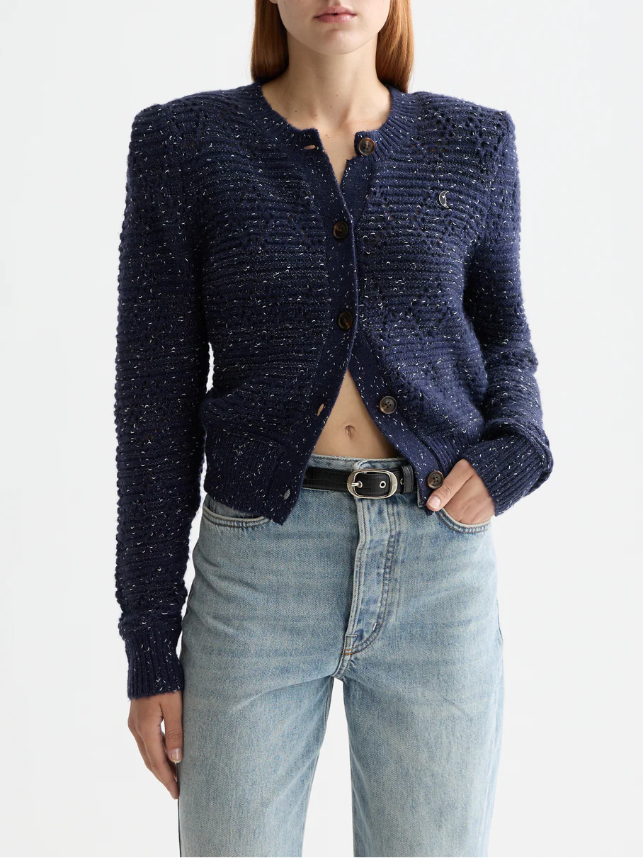 Metallic crew neck cardigan