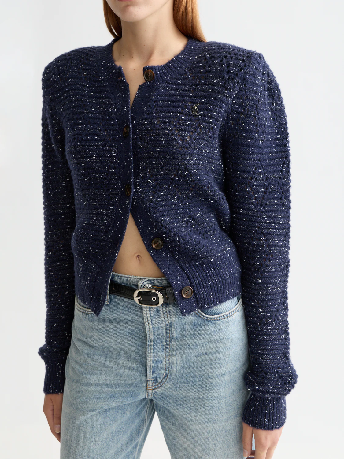 Metallic crew neck cardigan - Image 3