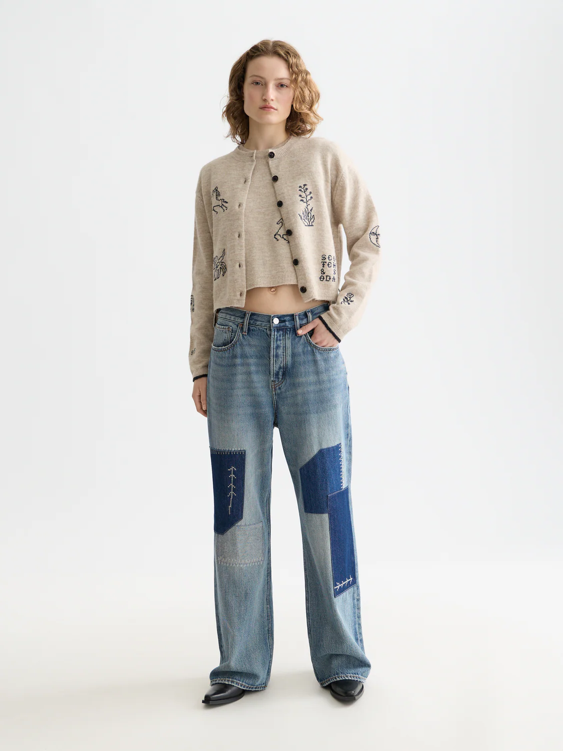 Embroidered crew neck cardigan - Image 2