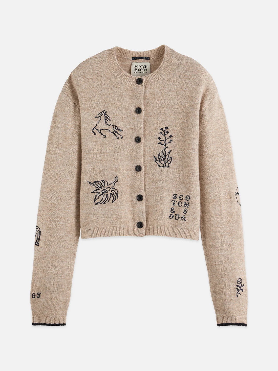 Embroidered crew neck cardigan - Image 5
