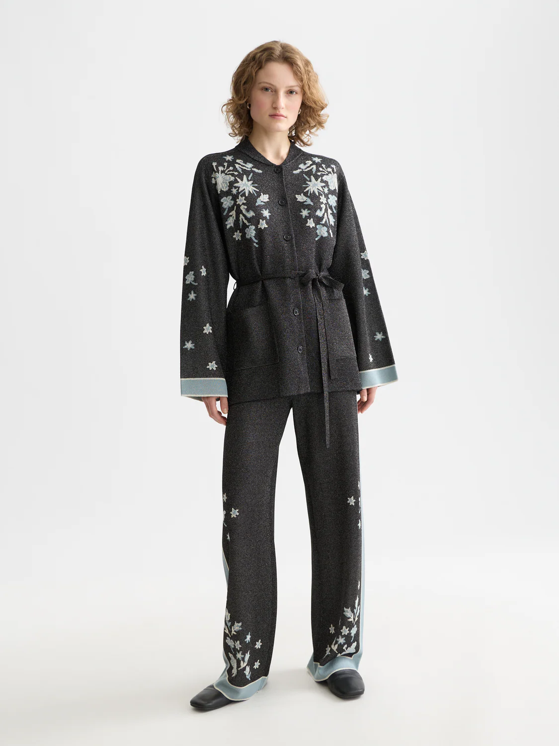 Jacquard belted knitted jacket - Image 2