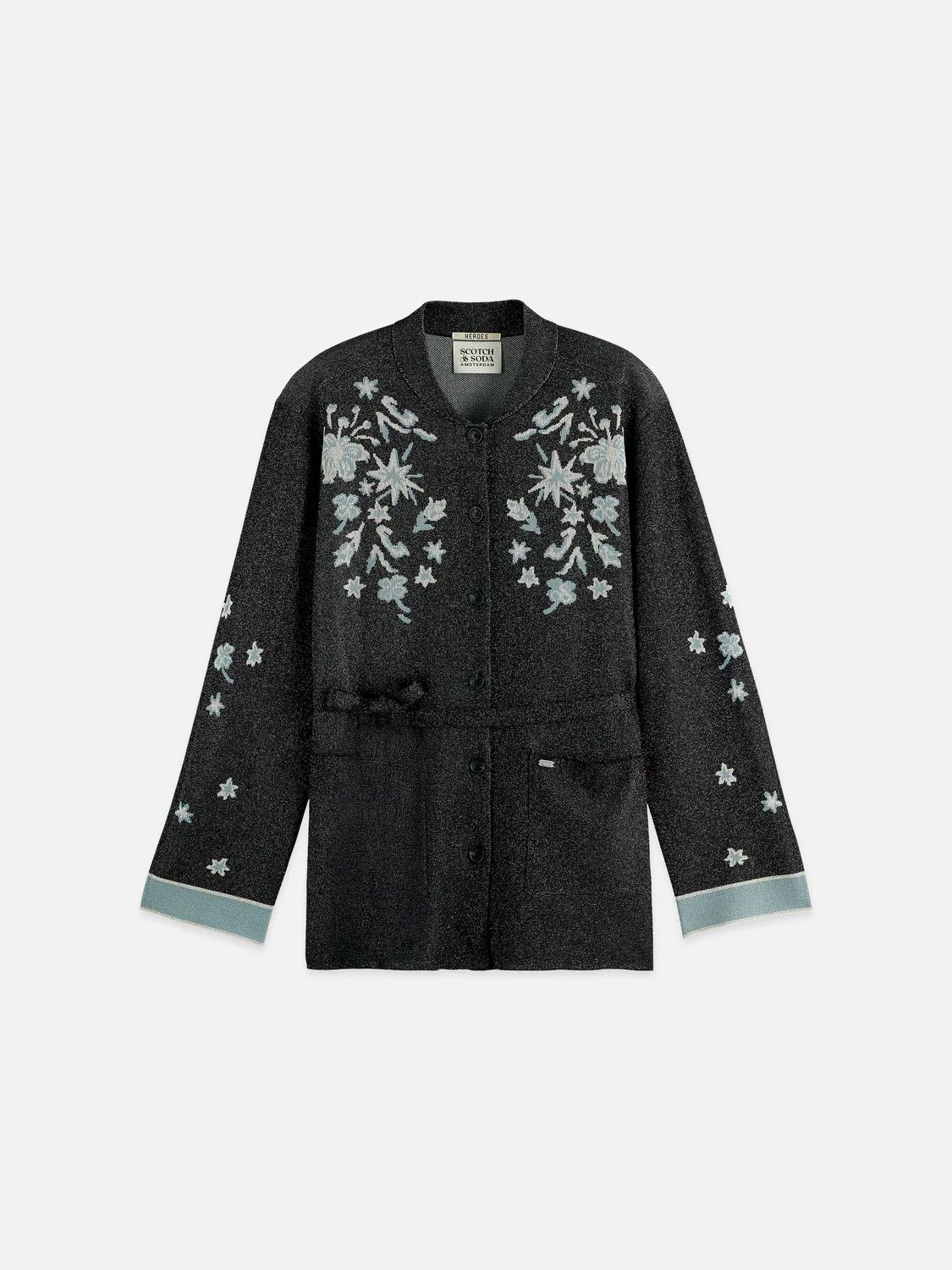 Jacquard belted knitted jacket - Image 5