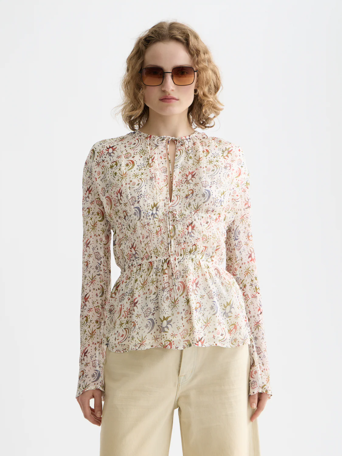 Printed Tie-Neck Woven Top