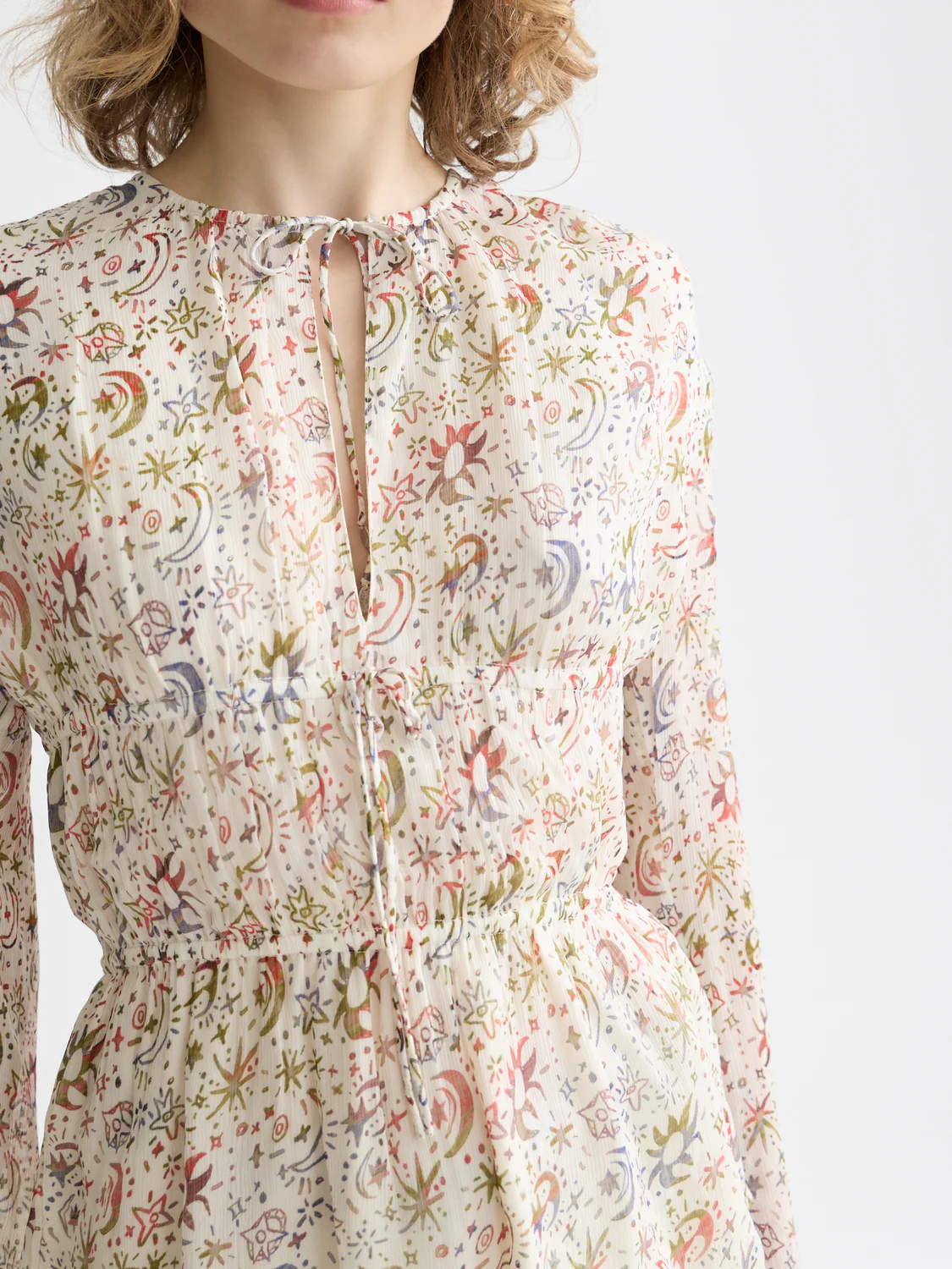 Printed Tie-Neck Woven Top - Image 3
